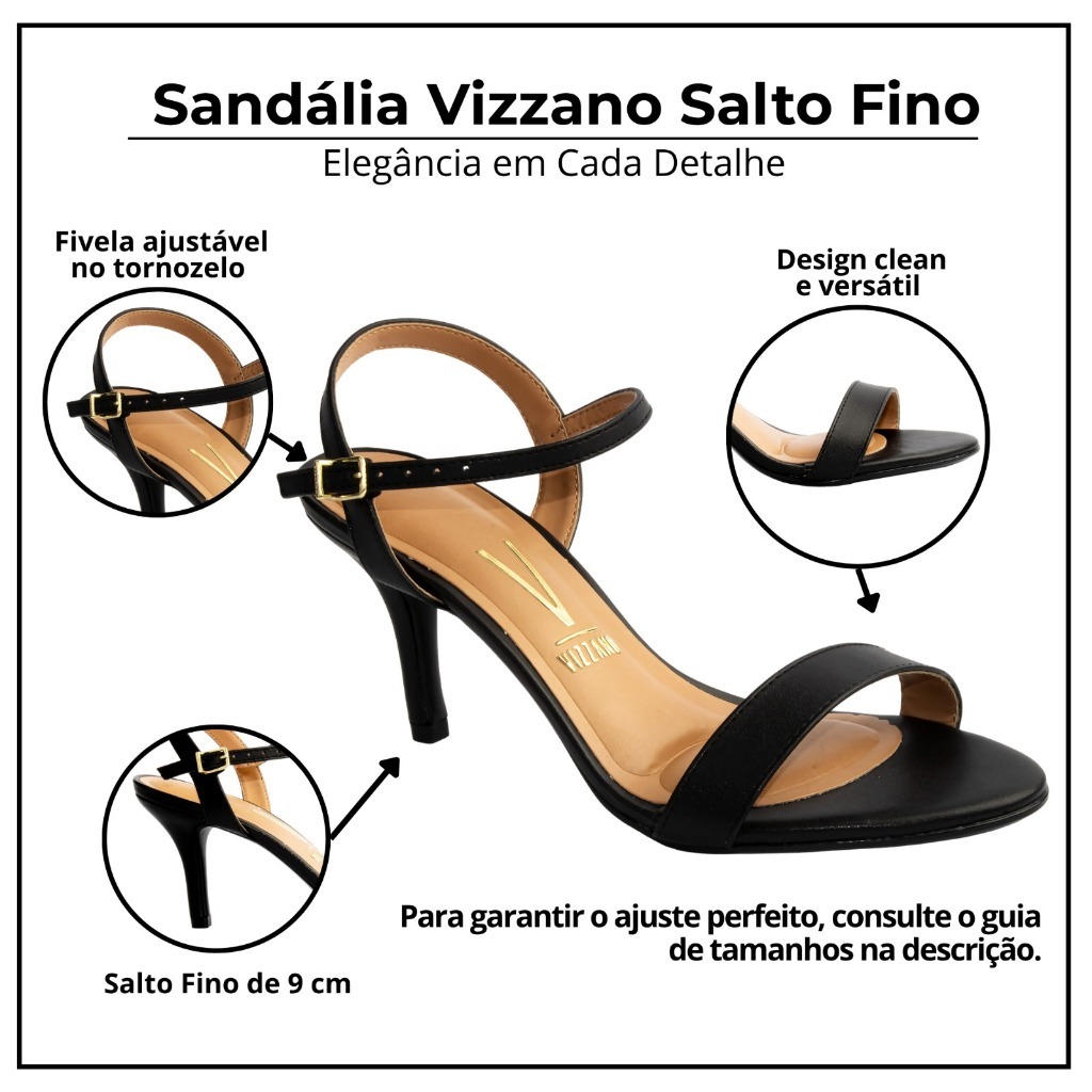 Detalhes do Sandália Vizzano Feminina Salto Baixo Fino Original 6524-102 Preto