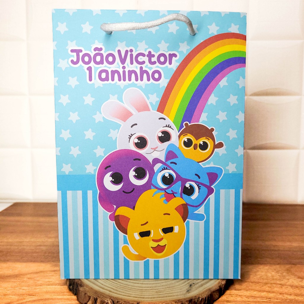 Sacolinha (M) Personalizada Lembrancinha Bolo Fofo Azul.