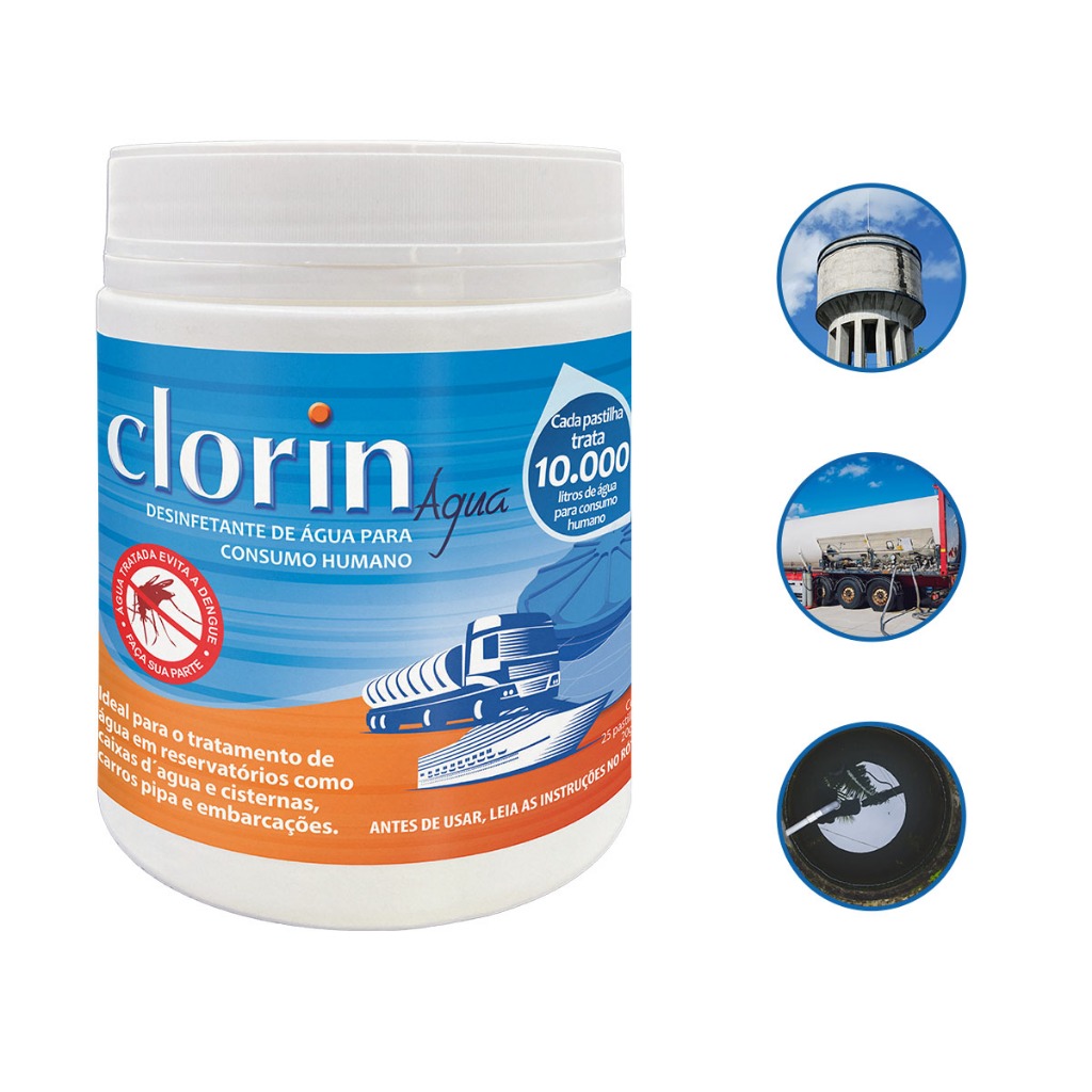 Cloro em Pastilha p/ Tratar 10.000L Grandes Reservatórios c/ 25un - Clorin 10.000