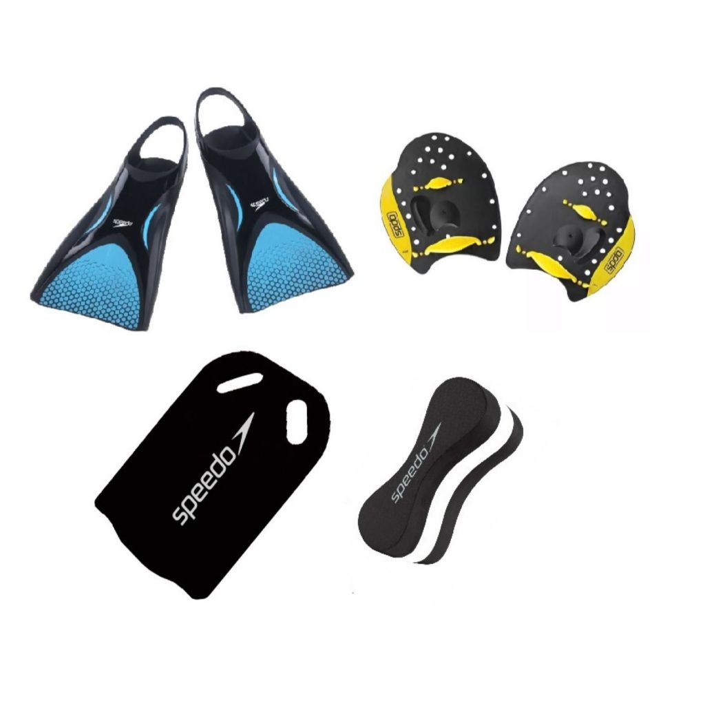 Kit Natação Speedo Nadadeira Power Fin + Palmar Power Paddles + Prancha e Flutuador Swim Treinamento