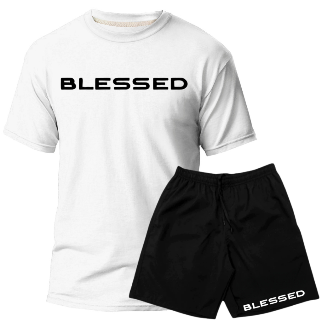 Conjunto Kit Verão Blessed Camiseta 100% Algodão Short Tectel com Elastano