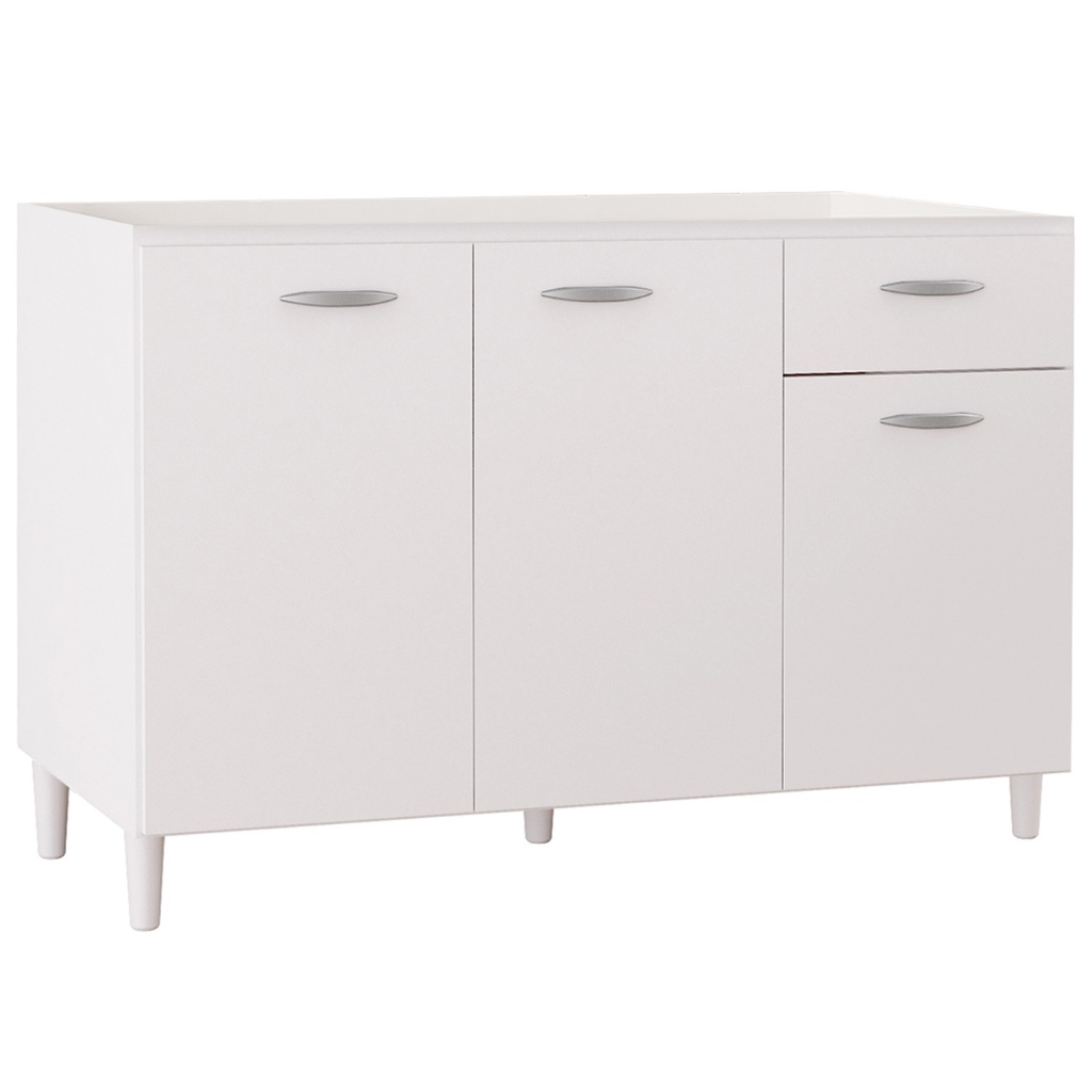 Balcão 120cm 3 Portas 1 Gaveta Branco  - Poquema - Home & Living