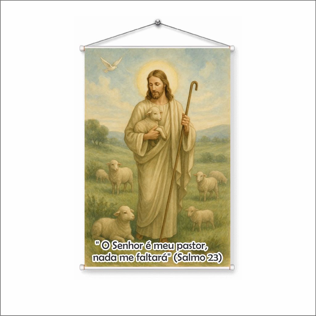 Banner em Lona Jesus Bom Pastor – Salmo 23 "O Senhor é meu pastor" | Vários Tamanhos