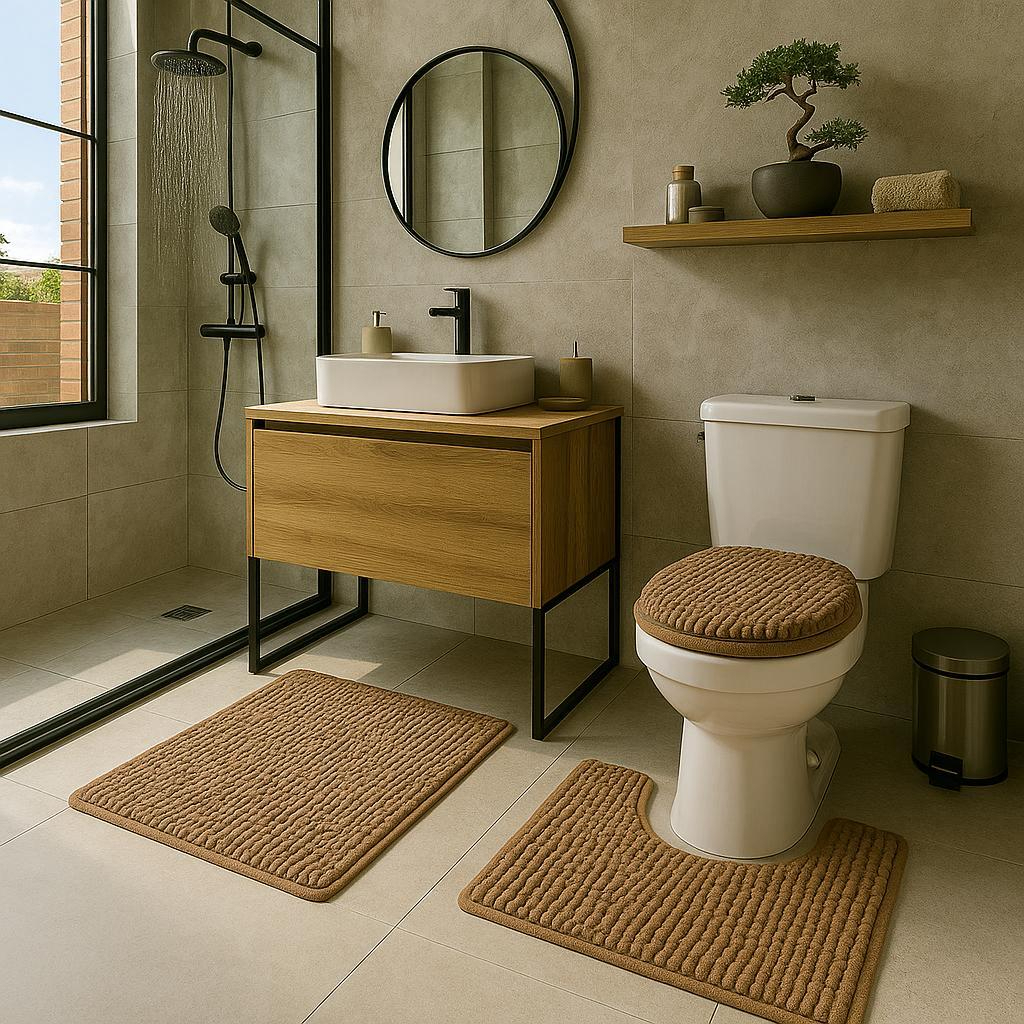 Kit Jogo de Tapete Para Banheiro 3 Peças Macarrãozinho Antiderrapante Tapete de Bolinha