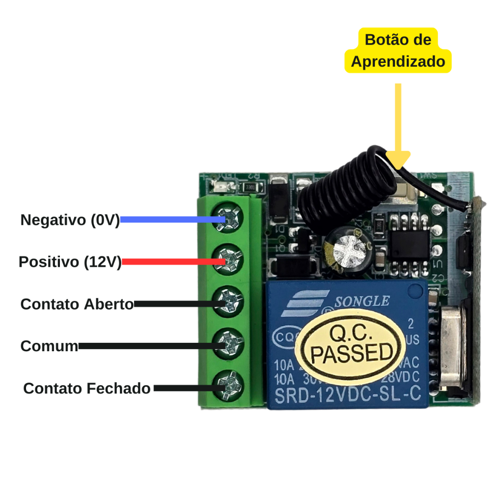 Modulo Rele + Controle Remoto 12v 1 Canal Sem Fio Rf 433mhz