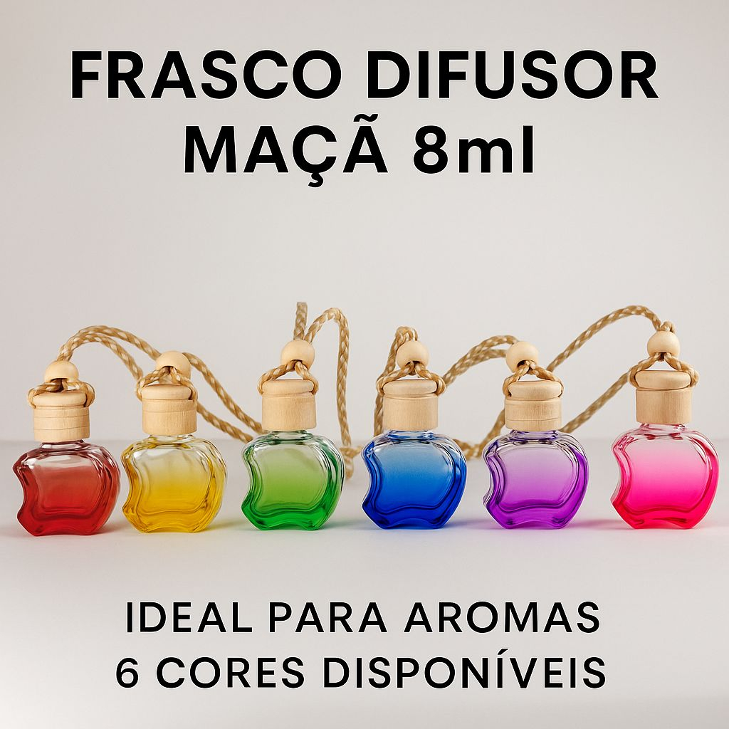 Kit 2 Difusor 8 ML Frasco de Vidro Suspenso De Carro Ou Ambientes, Lembrancinhas Tampa De Madeira Formato Maçã