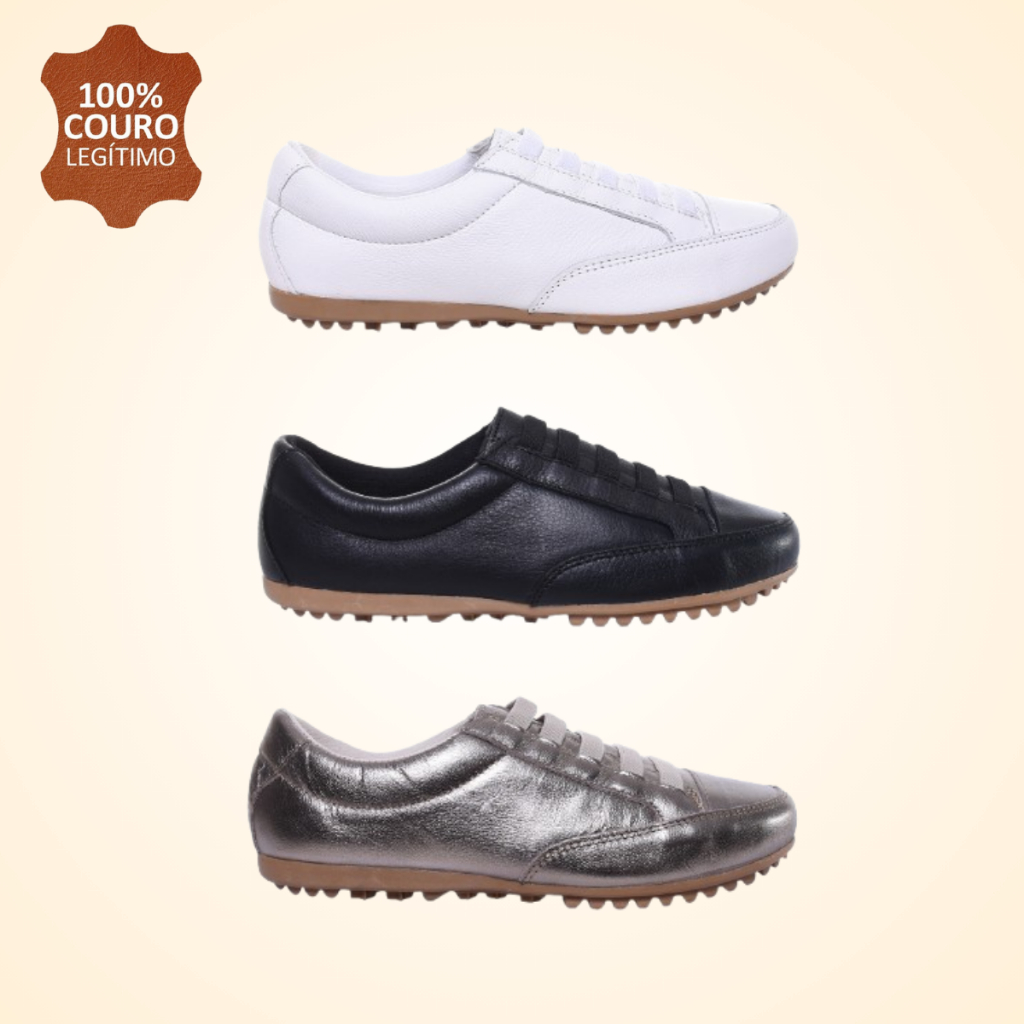 Tênis Feminino Casual De Couro Legítimo e Ajuste Elástico Confortável Para Seu Dia a Dia