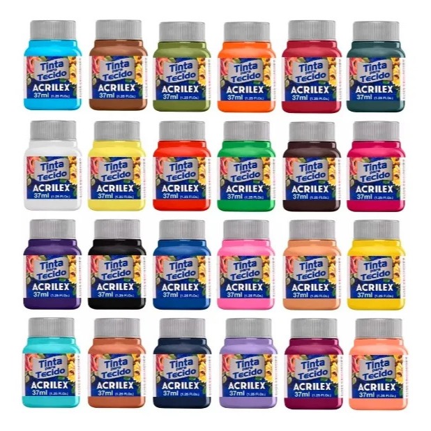 Kit Com 24 Tintas De Tecido Acrilex 37ml - Escolha As Cores em Oferta na Shopee