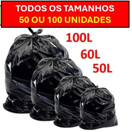Saco de Lixo resistente com 100/50 unidades 100/60/50 Litros direto da fábrica em Oferta na Shopee