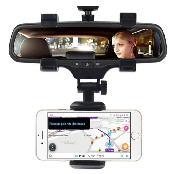 Suporte Espelho Retrovisor Central Para Celular Extensível Giro 360º