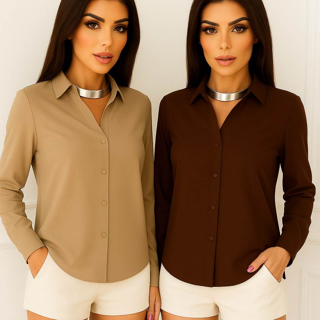 Camisa Social Feminina Manga Longa Leve Lisa - Conforto e Elegância em Oferta na Shopee