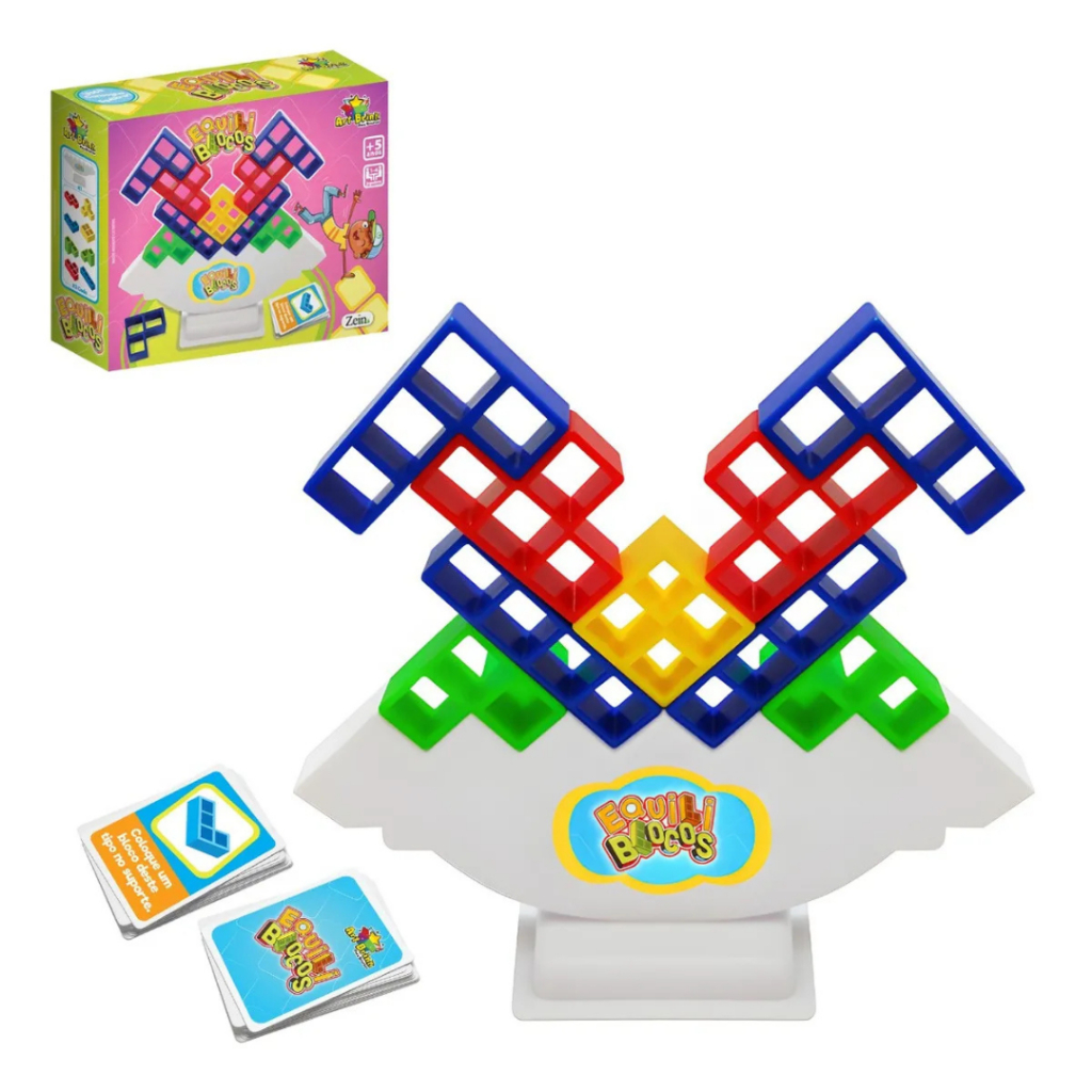 Jogo Torre do Equilibrio Tetris Encaixa Blocos Brinquedo Educativo Crianças Com Cartas Tamanho Grande em Oferta na Shopee