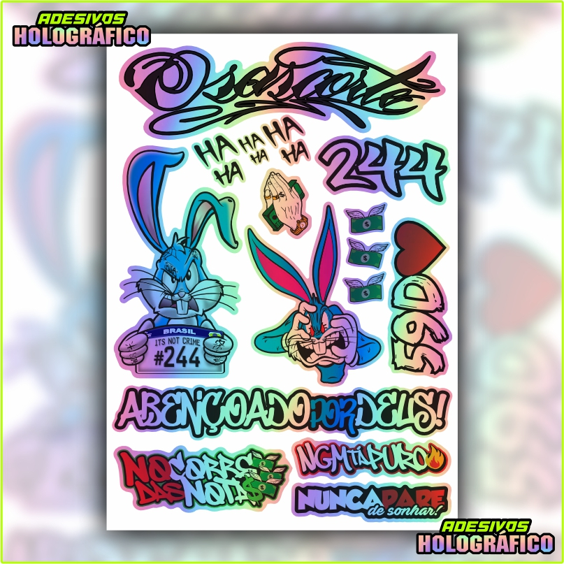 Cartela 16 Adesivos Holográfico 244 Grau Frases Pernalonga 59D Osascorte Prova D'Água + FRETE GRATIS em Oferta na Shopee