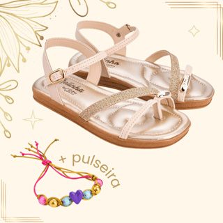Rasteira Infantil Menina Kidy Marfim Ouro Anatômica Flexível Moderna Brilho Delicada Com Pulseira em Oferta na Shopee