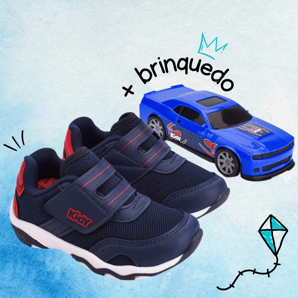 Tênis Infantil Menino Kidy Play Respitec Azul Marinho Antiderrapante Confortável Com Brinquedo - Baby & Kids Fashion