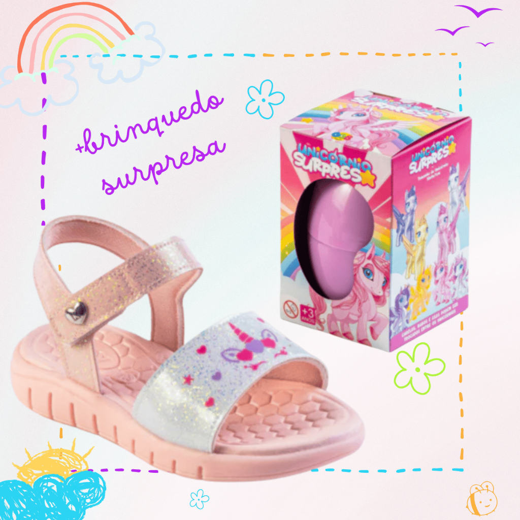 Sandália Papete Infantil Menina Kidy Toy Ovo Surpresa Unicórnio Delicada Brilho Glitter Casual em Oferta na Shopee