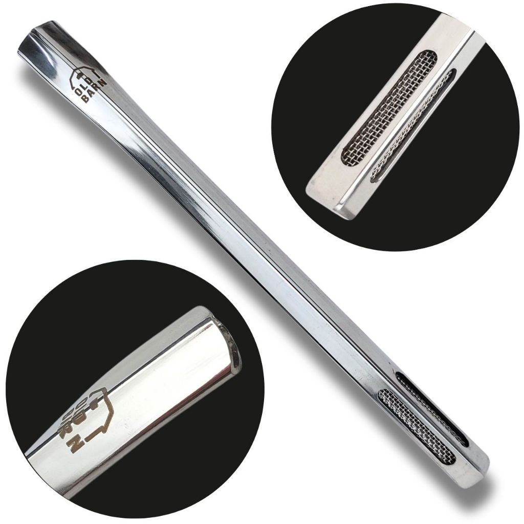 Bomba De Terere Quadrada De Inox Com Filtro De Tela 19cm Old Barn Cor Polida e Black Ideal Para Cuia Quadrada