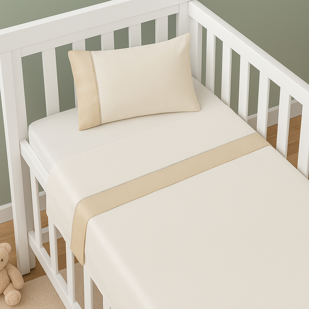 Lençol de Berço Americano 2 pçs Fronha Com Ponto Palito Percal 200 Fios 100% Algodão