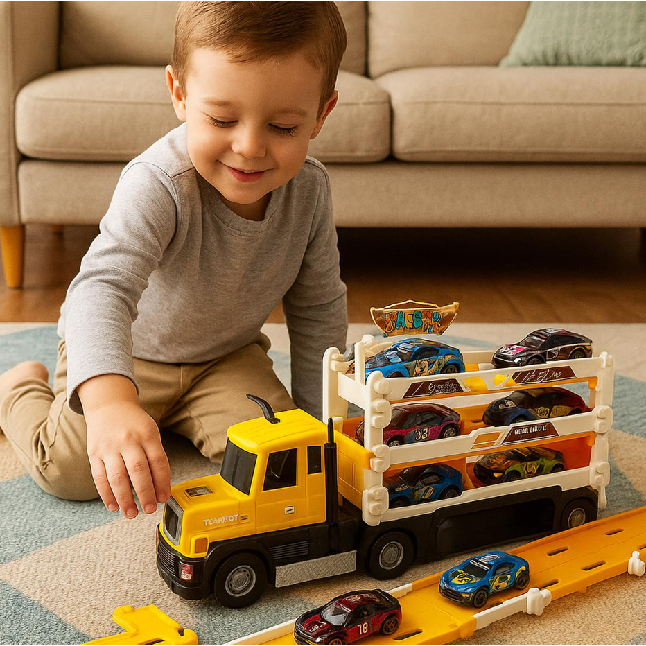 Caminhão Cegonha Brinquedo Pista Corrida 6 Carrinhos Sortidos Carreta Grande
