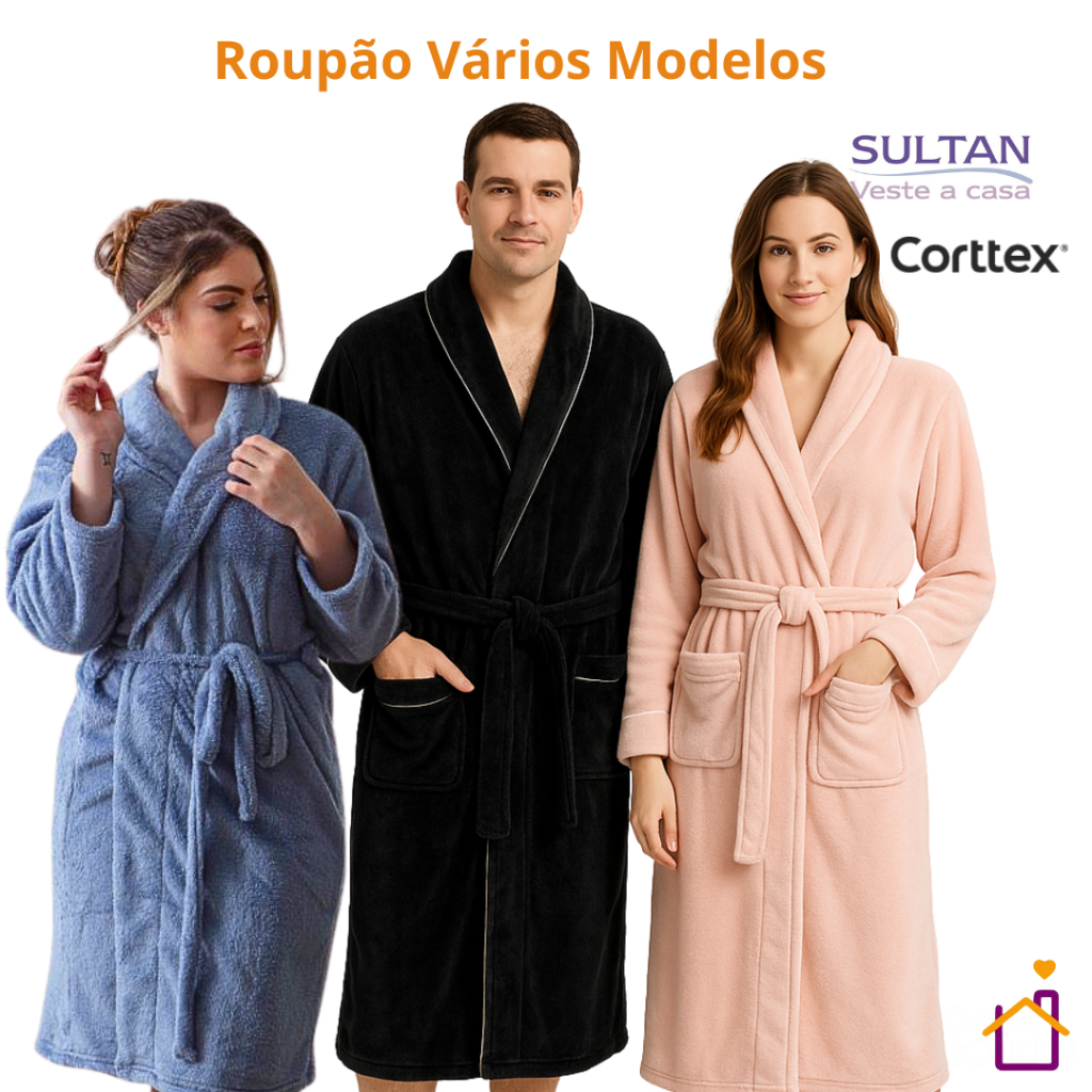Roupão Microfibra de Adulto Unissex Kimono Corttex e Sultan Varios Modelos com Bolso e Sem Bolso