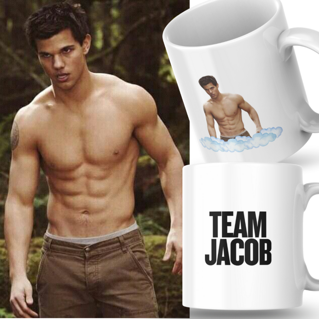 Caneca Xicara Porcelana 325ml Crepúsculo Team Edward Jacob Personalizada Presente Decoração Casa