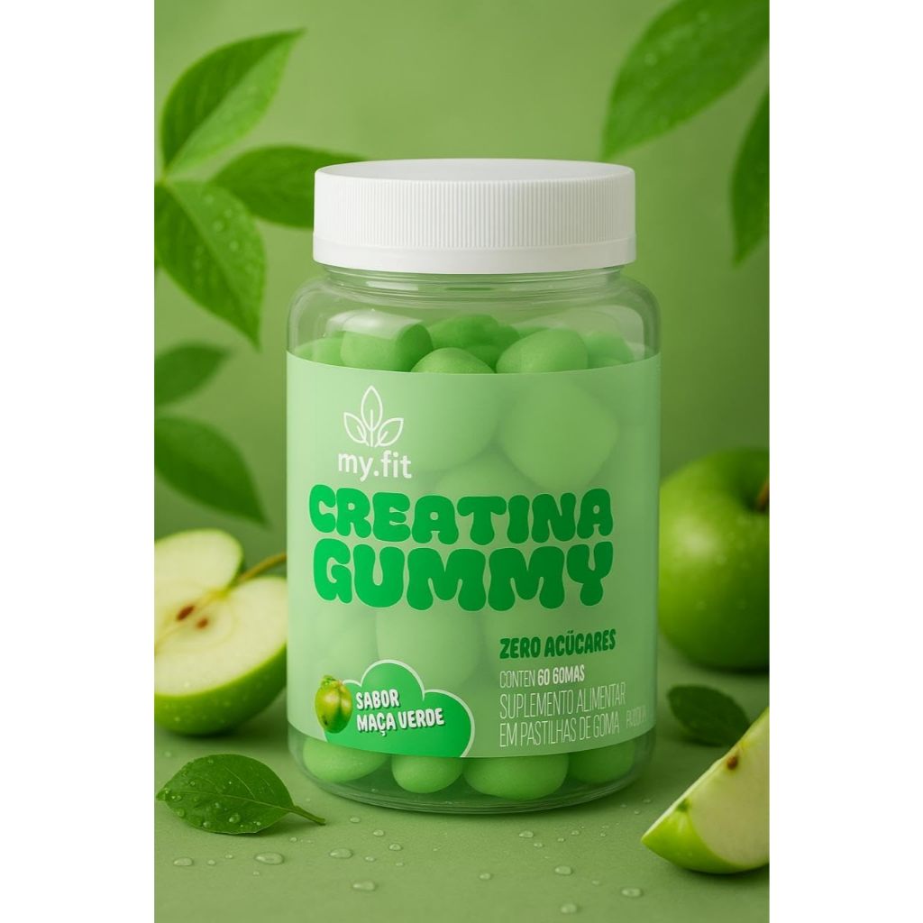 Creatina Gummy, Sabor Maça Verde (60 Gomas) 3g de Creatina por Dose, Zero Açúcar - My Fit em Oferta na Shopee