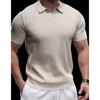Camiseta Masculina   Verão de Cor Sólida em Malha  old money