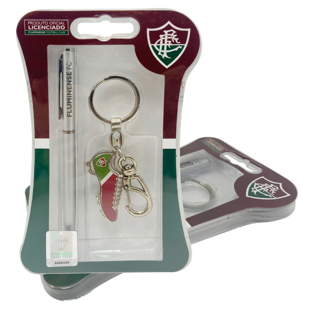 Kit Caneta Chaveiro Chuteira Fluminense Oficial Tricolor