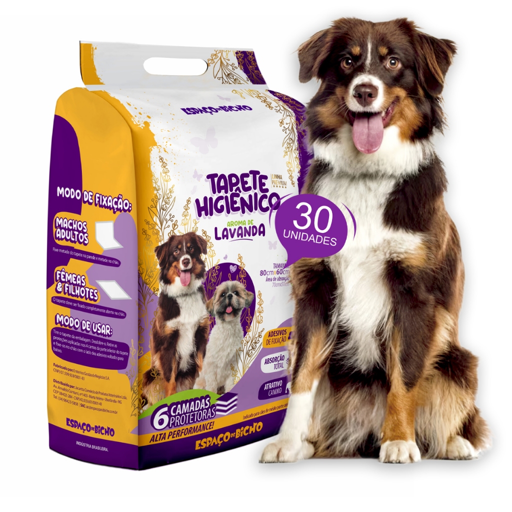 Tapete Higiênico Aroma Lavanda Espaço De Bicho 30 Unidades 80x60cm