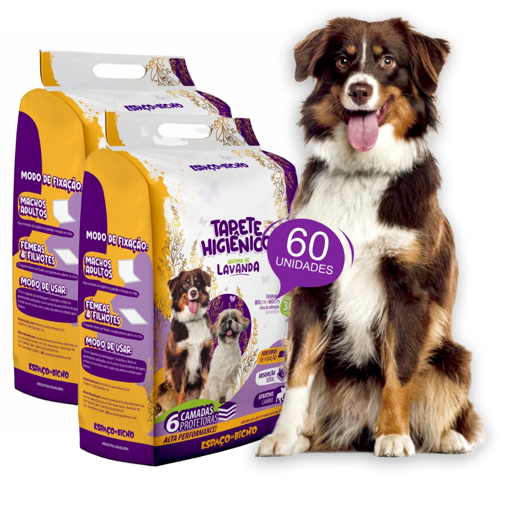 Kit 60 Unidades Tapetes Higiênicos Espaço De Bicho Lavanda 80x60