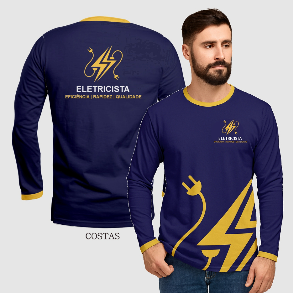Camiseta Camisa Manga Longa Uniforme Profissão Eletricista Dryfit