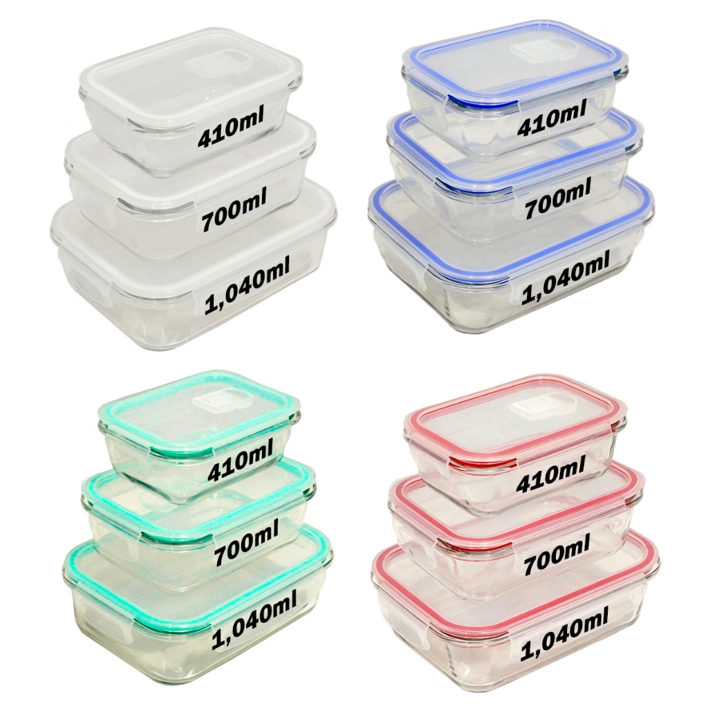 Kits 4 Potes Herméticos de Vidro Retangular com 4 Travas - Bela Flor em Oferta na Shopee