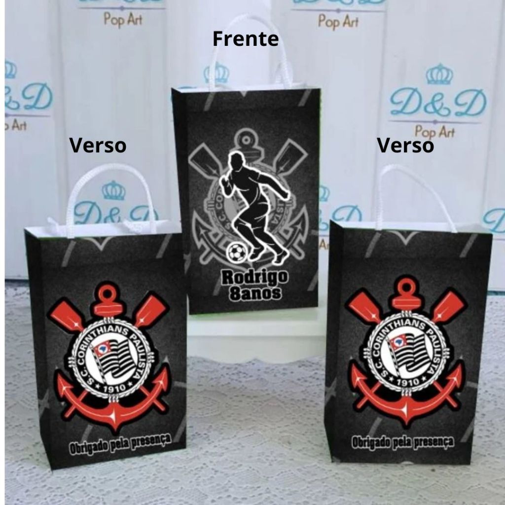 Detalhes do 10 Sacolinhas Personalizadas Corinthians.