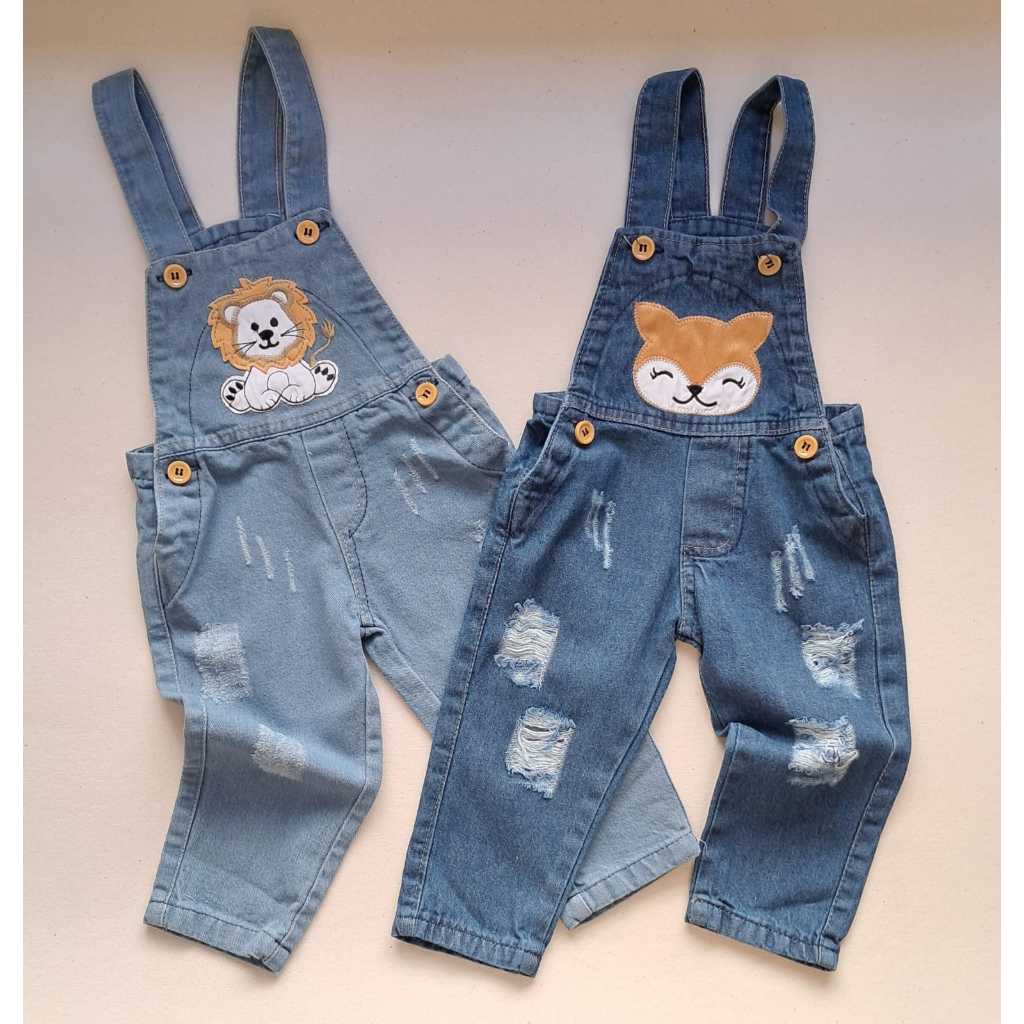 Macacão infantil Jeans - Jardineira Infantil Jeans - Macacão Jeans Infantil - Jardineira Jeans para bebê cumprida