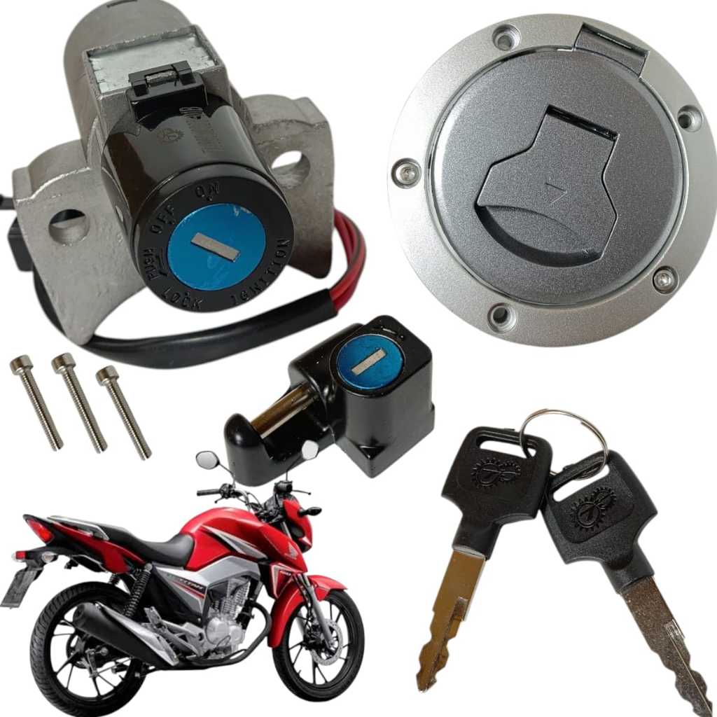 Chave de Ignição Tampa de Tanque Trava Cg Titan 160 Esd 2016 2017 2018 2019 2020 2021 3 Peças