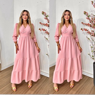 Vestido Longo Plus Size Inverno | Vestido Feminino Manga Longa em Oferta na Shopee