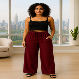 Calça Feminina Pantalona Wide Leg Viscolinho Estilo Alfaiataria