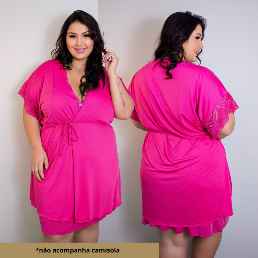 Robe Plus Size 50 a 58 Roupão Luxo Tamanho Grande Maternidade com Renda Confortável BeLit Modas 2103 em Oferta na Shopee