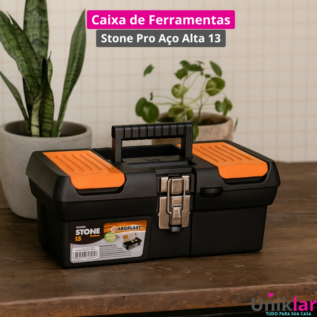 Maleta Caixa de Ferramentas Média Multiuso Pro Alta 13 Stone Fecho de Aço Arqplast
