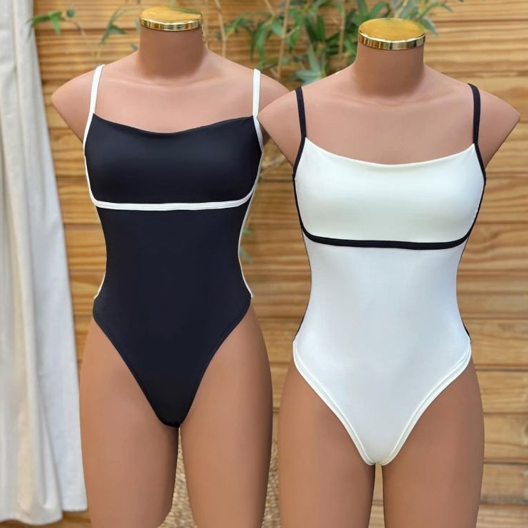 Kit 2 Peças Body Elegante Feminino Maio Cavado Bicolor Em Poliamida  Tendência Verão