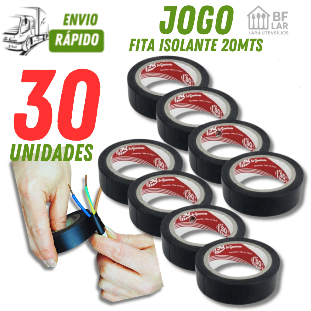 Fita Isolante Preta Profissional com 20 metros Para Eletricista e Serviços Gerais Resistente  Forte