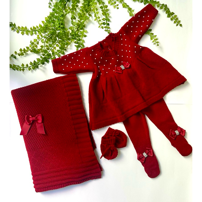 Saída Maternidade Menina em tricô 4 Peças em Oferta na Shopee