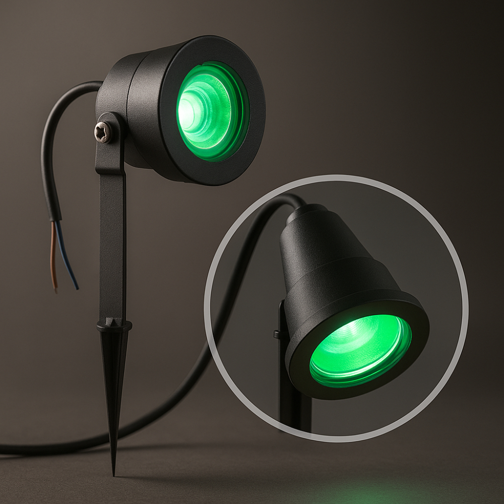 Kit 2 Espeto De Jardim Bivolt 7w Led Verde Carcaça Preto Voltagem 110v220v