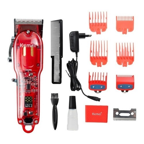 Máquina de corte cabelo profissional Kemei KM - 1761 transparente visor digital LCD original Bivolt