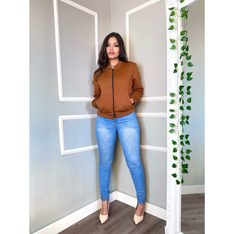 jaqueta blusa Bomber feminino  Moda outono e Inverno Com Zíper e Bolso nas laterais 2026