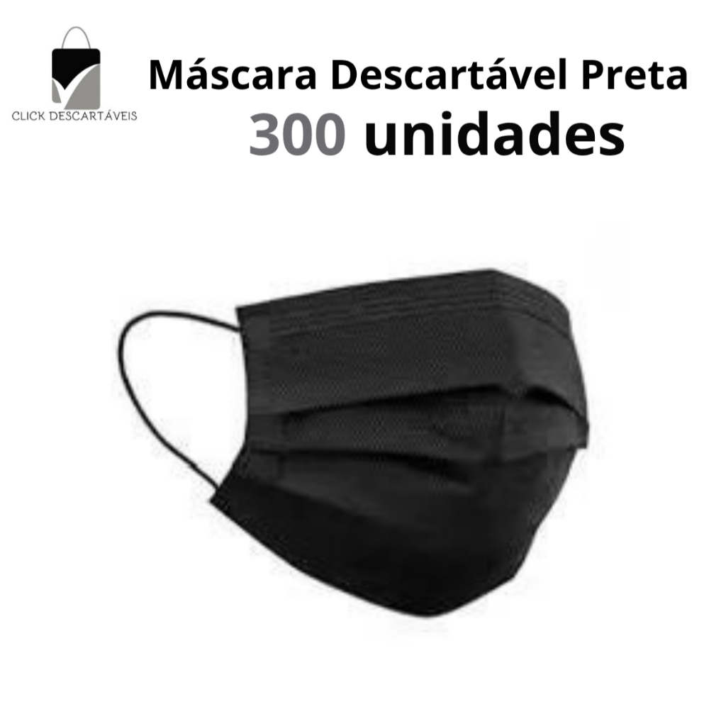 Kit 300 Máscaras Pretas Tripla Proteção com Clip Nasal – Uso Profissional, Conforto e Segurança