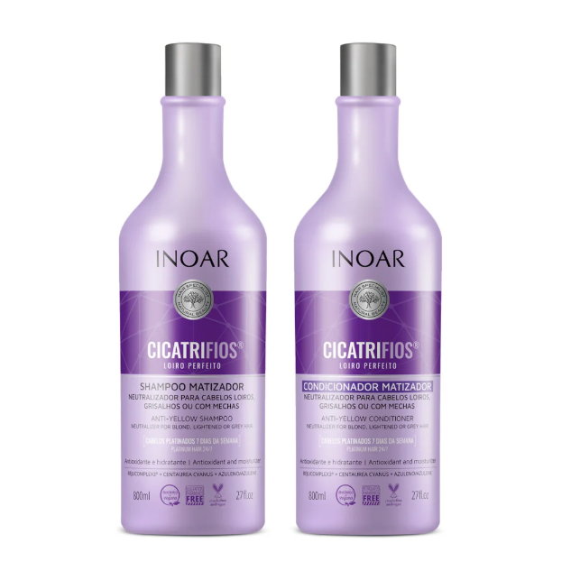 Inoar Kit Cicatrifios Loiro Perfeito Shampoo Matizador 800ml + Condicionador Matizador 800ml em Oferta na Shopee