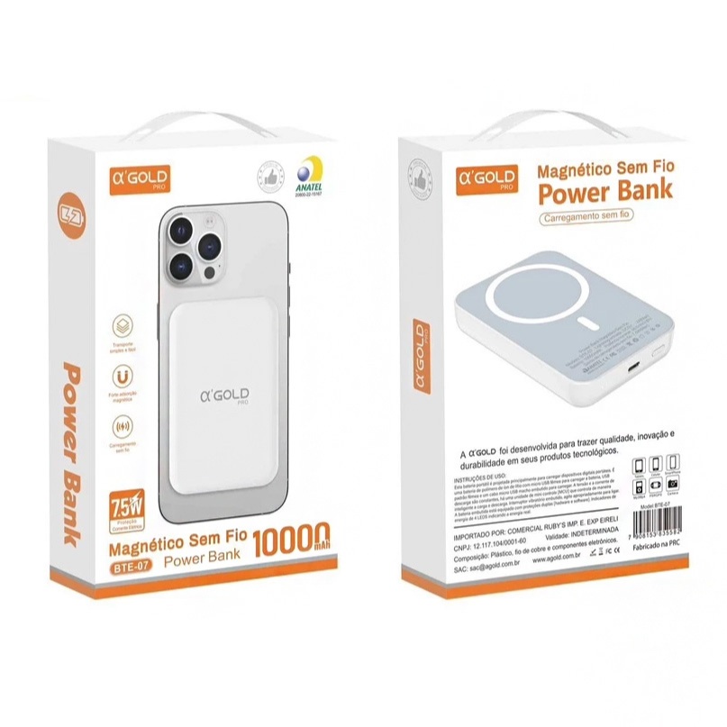 Power Bank Carregador Sem Fio Magnética 10000mAh BTE-07 Carregador Por Indução Bateria De Polímero De íon-lítio
