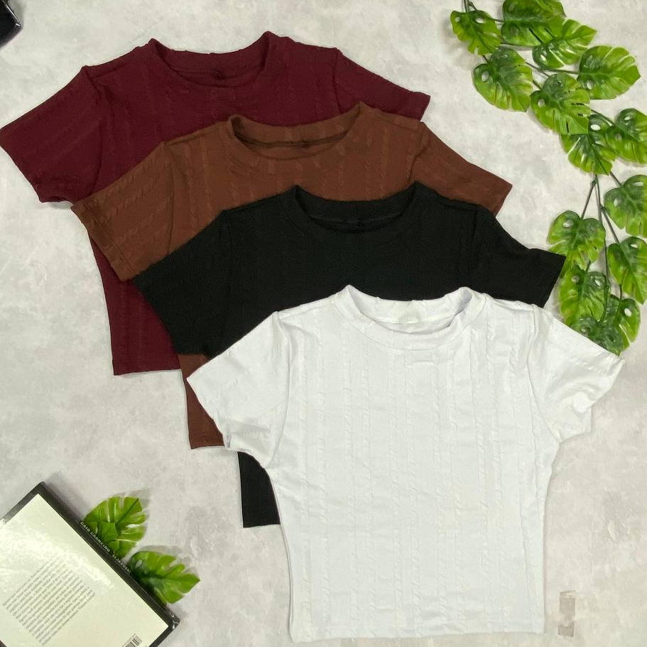 Cropped Feminina Camiseta Manguinha Casual Blusa Básica Canelada Migui