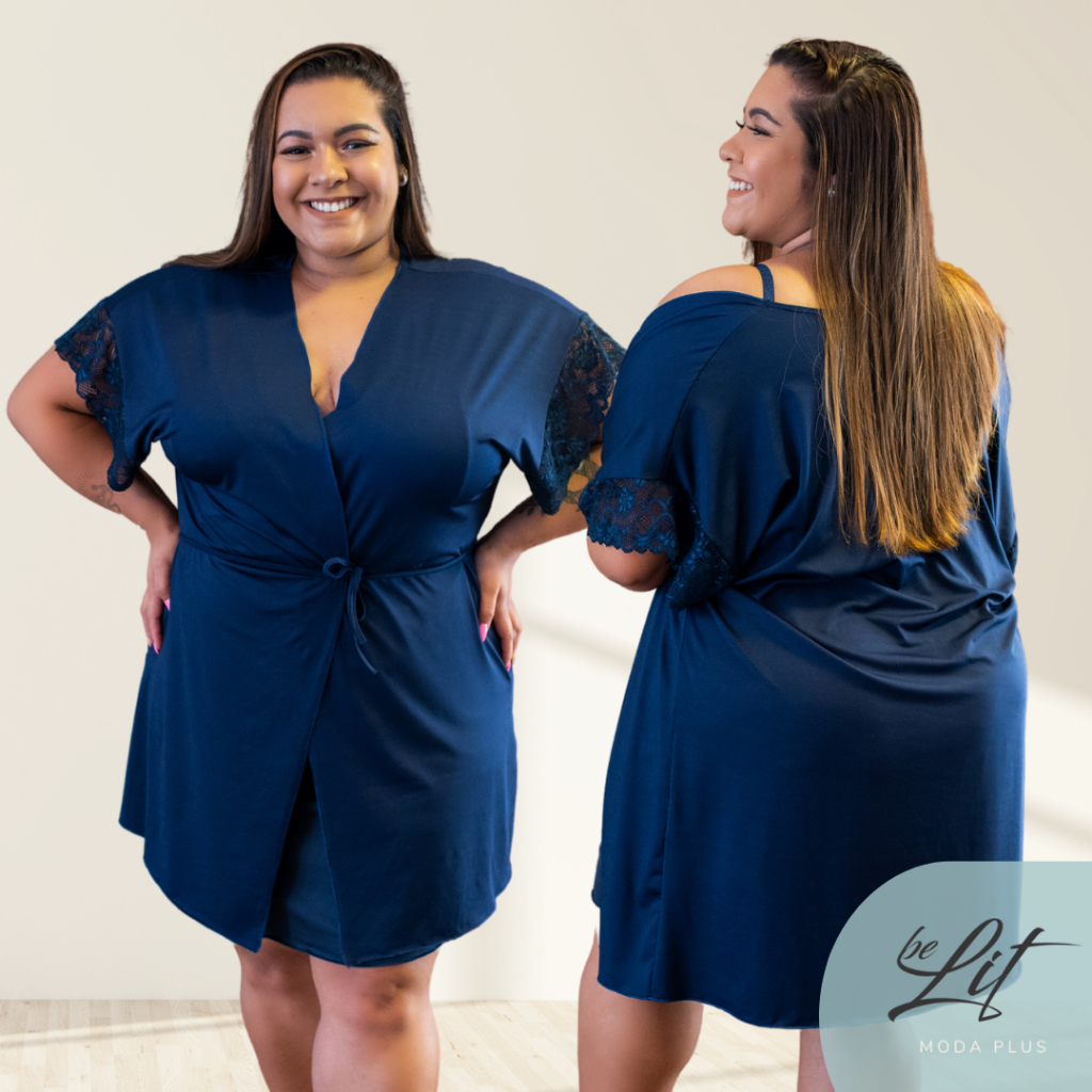 Robe Plus Size Roupão de Luxo 50 52 54 56 58 com Renda Romantic Amamentação BeLit Moda Plus 2103
